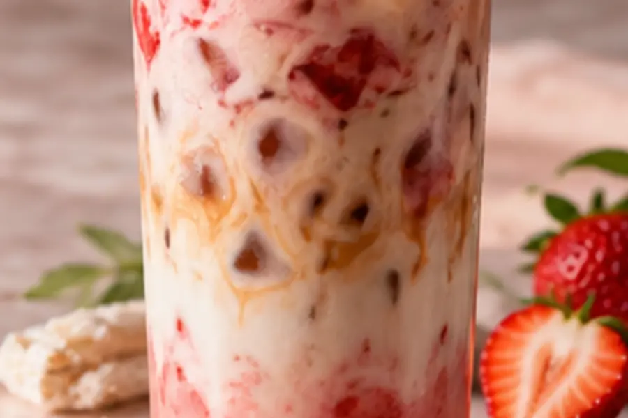Editorial visual for Strawberry Oat Iced Latte